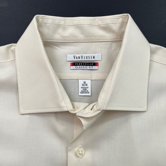 Van Heusen Mens Cream Long Sleeve Button Down Shirt, Van Heusen Collared 44 - Picture 6 of 9